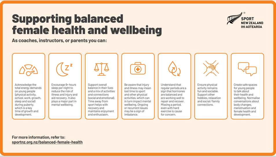 Balanced female health handbook for adults supporting young people in community sport.